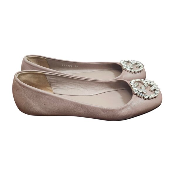 Gucci Women's Ballet Flats Pink Satin Square Toe GG Crystal Logo Designer Shoes - Picture 5 of 14